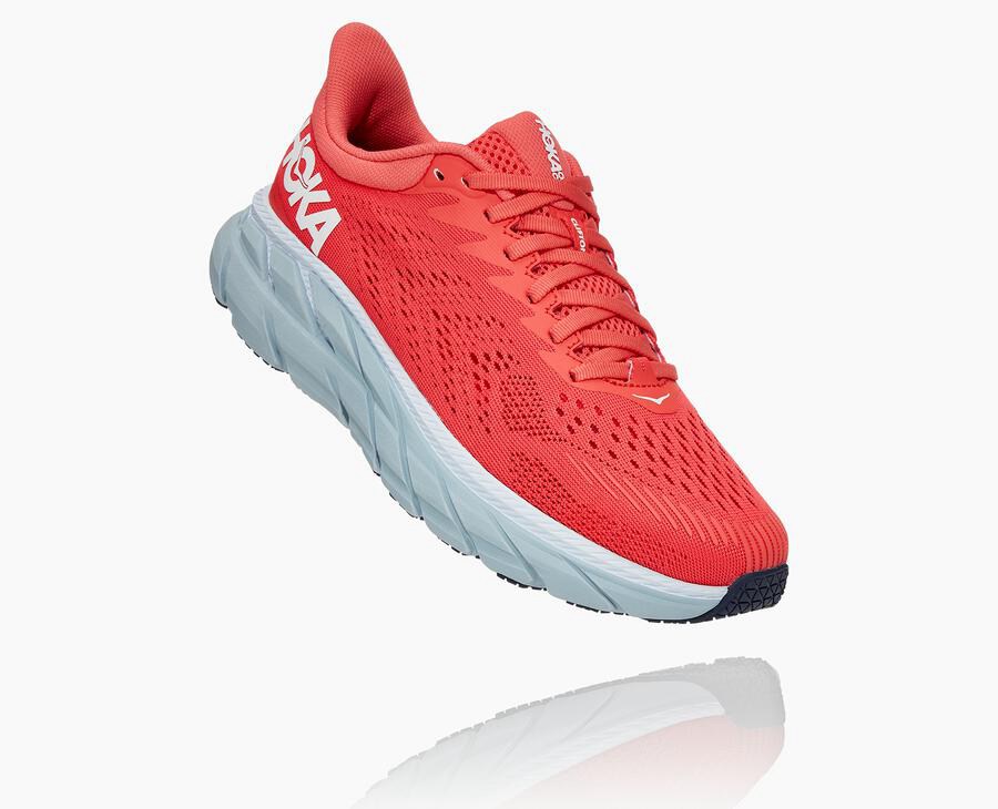 Hoka One One Clifton 7 - Women Running Shoes - Red/White,Australia JIX-867039